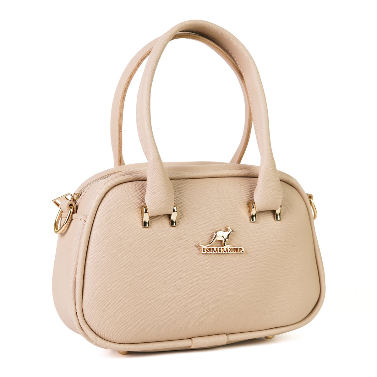 Elegant Beige Handbag with Gold Accents