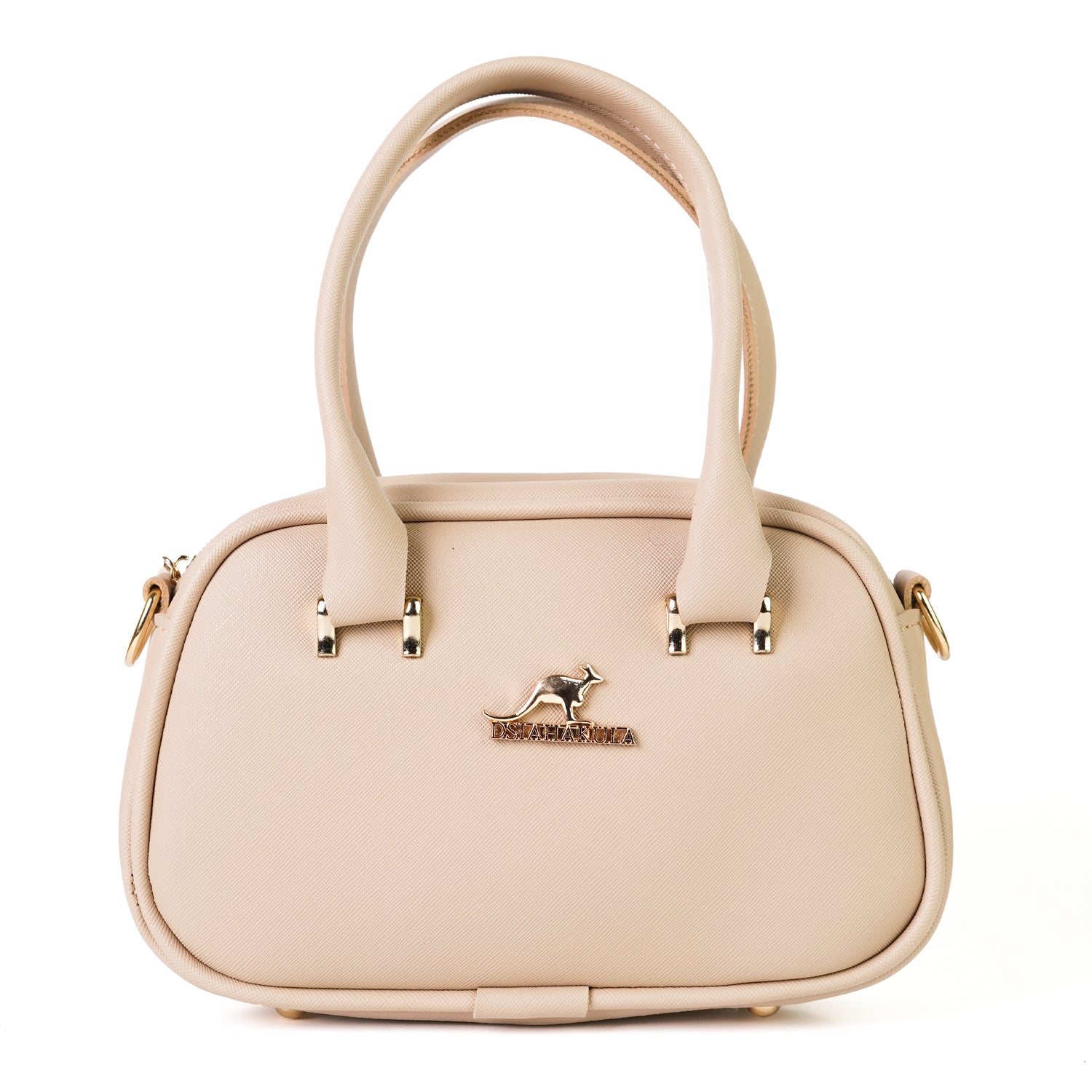 Elegant Beige Handbag with Gold Accents