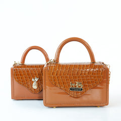 Set of Two Crocodile-Pattern Leather Handbags – Elegant Brown