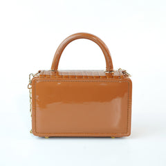 Set of Two Crocodile-Pattern Leather Handbags – Elegant Brown