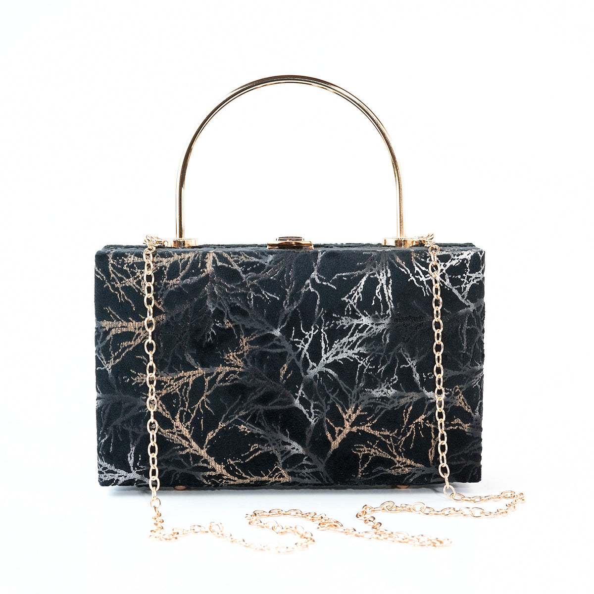 Marble-Print Velvet Handbag