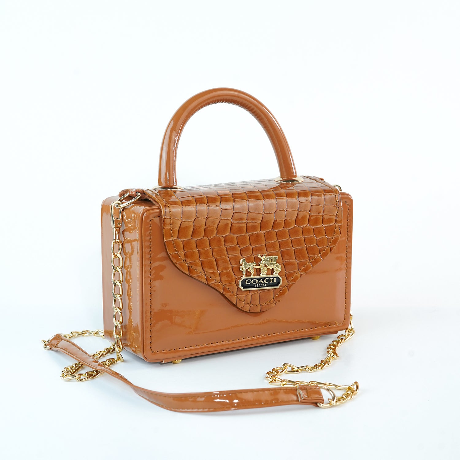 Set of Two Crocodile-Pattern Leather Handbags – Elegant Brown